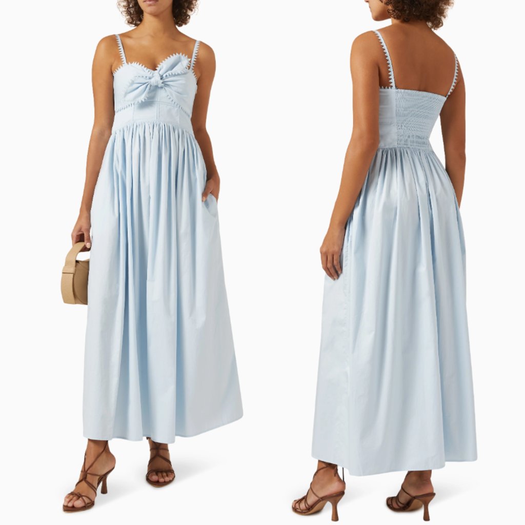 Oroton Cotton Lace Trim Midi Sundress Bow Bust Poplin Nwt Size 12 Pastel Blue — image 5 of 8